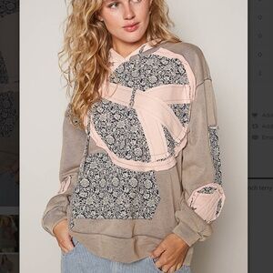 POL Pink and Gray Patchwork Hoodie
